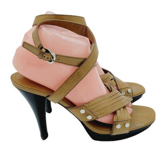 Tod's Brown Leather Strappy Open Toe Heel Sandals Women's Size 10 - Picture 2 of 11